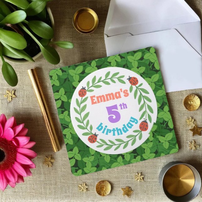 Niedliche Custom Ladybug & Leaf 5. Geburtstag Einladung (Von Creator hochgeladen)