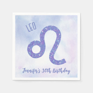 Niedliche Custom Leo Astrologie Lila Geburtstagspa Serviette