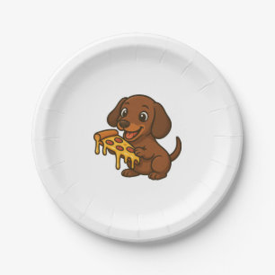 Niedliche Dackel Cartoon Pizza Pizzafreund Pappteller