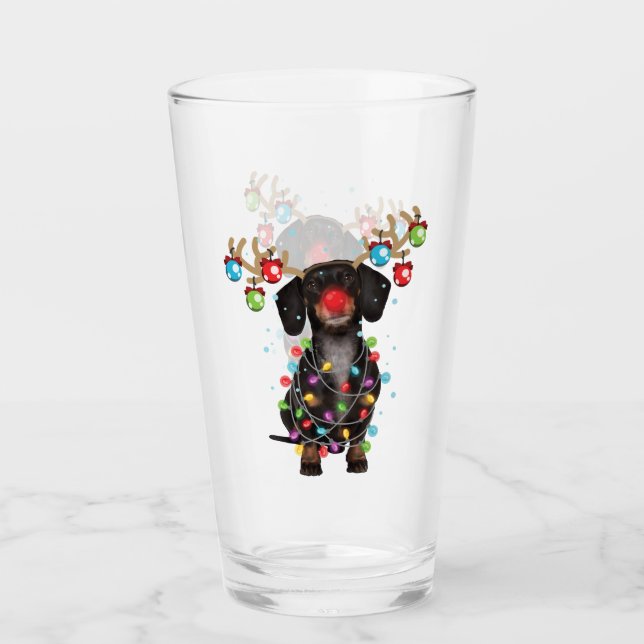 Niedliche Dackel Dog Funny Christmas Weihnachtsges Glas (Vorderseite)