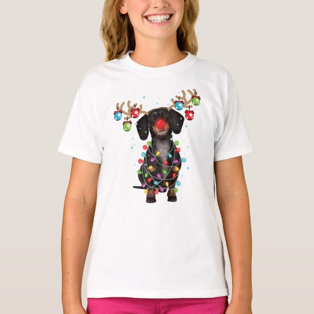 Niedliche Dackel Dog Funny Christmas Weihnachtsges T-Shirt (Vorderseite)