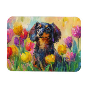 Niedliche Dackel Farbenfrohe Tulips Malerei Magnet