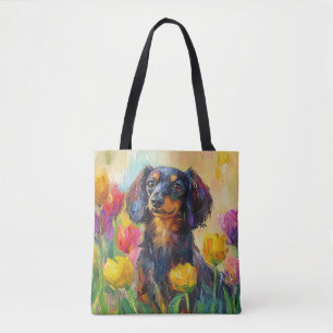 Niedliche Dackel Farbenfrohe Tulips Malerei Tasche