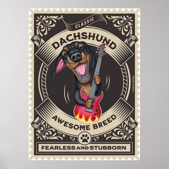 Niedliche Dackel Gitarre spielen Poster (Vorne)