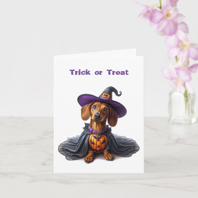 Niedliche Dackel Halloween-Grußkarte Karte (Orchidee)