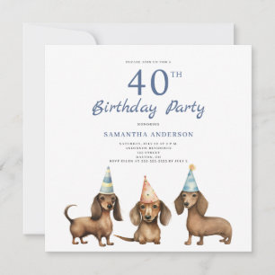 Niedliche Dackel Hund 40. Geburtstag Party Einladu