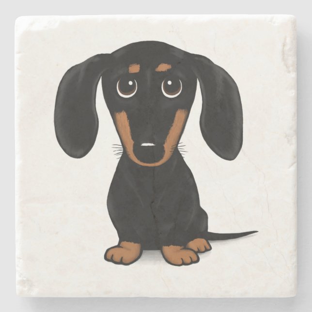 Niedliche Dackel Hund aus Schwarz und Tan Dackel Steinuntersetzer (Vorderseite)
