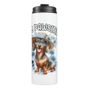 Niedliche Dackel Hund Blaue Blumen Thermosbecher