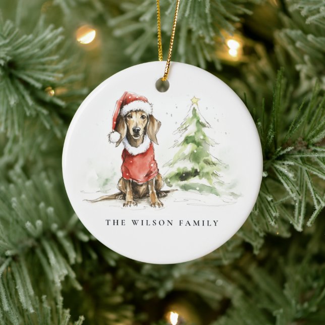Niedliche Dackel Hund Furcht und Heiterkeit Keramik Ornament (Baum)