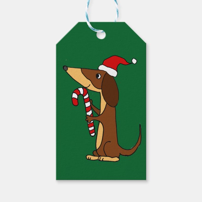 Niedliche Dackel Hund in der Weihnachtsmannmütze W Geschenkanhänger (Vorderseite)