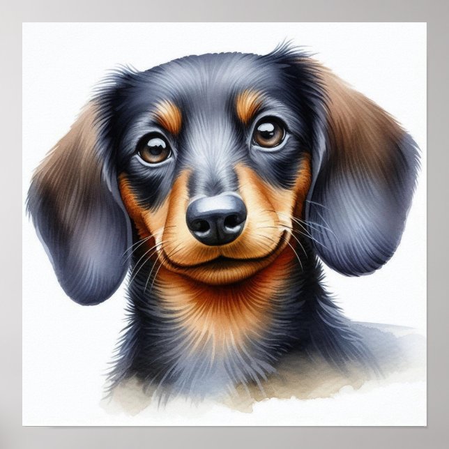 Niedliche Dackel Hund in Wasserfarbe Poster (Vorne)