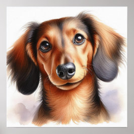Niedliche Dackel Hund in Wasserfarbe Poster