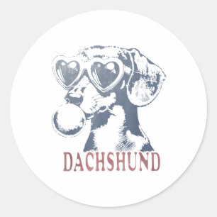 Niedliche Dackel Hund mit Gummi aus Herzglas Runder Aufkleber