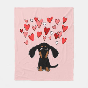 Niedliche Dackel Hund mit Valentinhörnchen rosa Fleecedecke