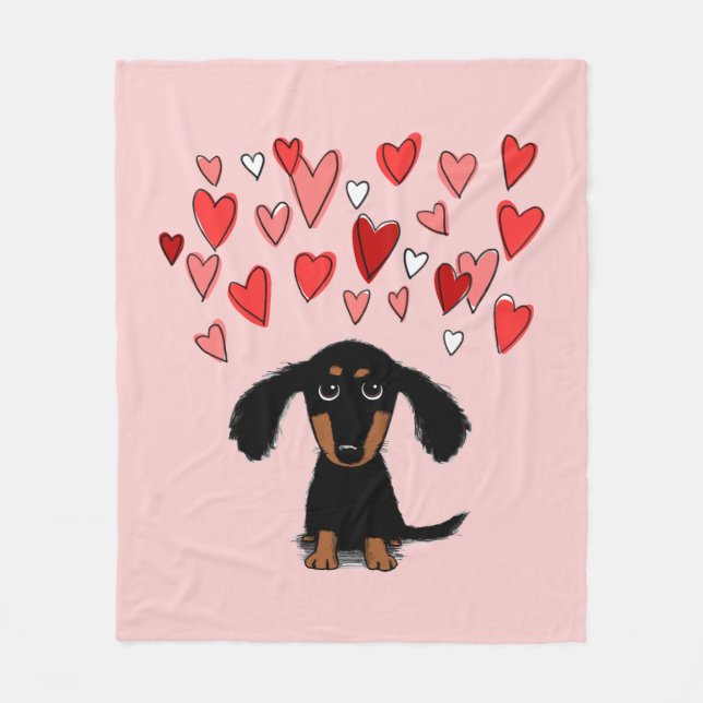 Niedliche Dackel Hund mit Valentinhörnchen rosa Fleecedecke (Vorderseite)