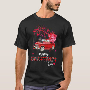 Niedliche Dackel Hund Red Truck Happy Valentine's  T-Shirt