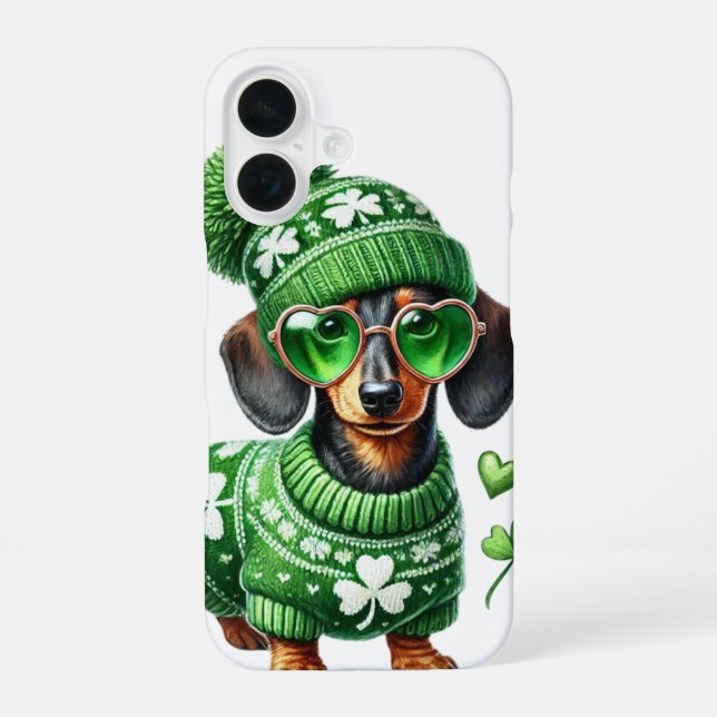 NIEDLICHE DACKEL HUNDE IN IRISCHEN KLEIDEN iPhone 16 HÜLLE (Rückseite)