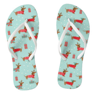 Niedliche Dackel Hunde Schnee Winter Weihnachtsfei Flip Flops