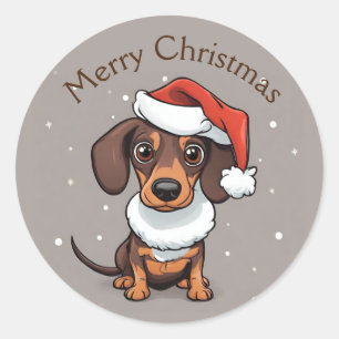 Niedliche Dackel in der Weihnachtsmannmütze Weihna Runder Aufkleber