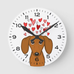 Niedliche Dackel mit Herz-Dackel-Hund Runde Wanduhr