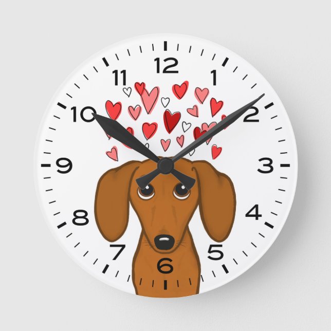 Niedliche Dackel mit Herz-Dackel-Hund Runde Wanduhr (Vorderseite)