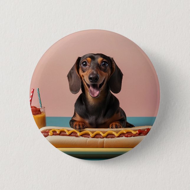 Niedliche Dackel mit Hot Dog Button (Vorderseite)
