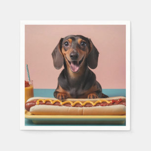 Niedliche Dackel mit Hot Dog Serviette