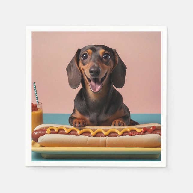 Niedliche Dackel mit Hot Dog Serviette (Vorderseite)