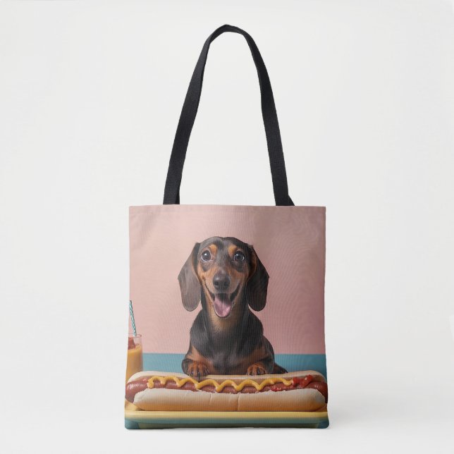 Niedliche Dackel mit Hot Dog Tasche (Vorderseite)