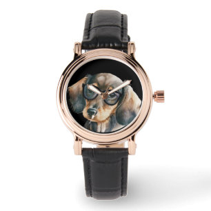 Niedliche Dackel mit schwarzer Brille Armbanduhr