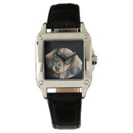 Niedliche Dackel mit schwarzer Brille Armbanduhr