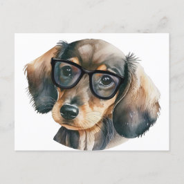 Niedliche Dackel mit schwarzer Brille Postkarte
