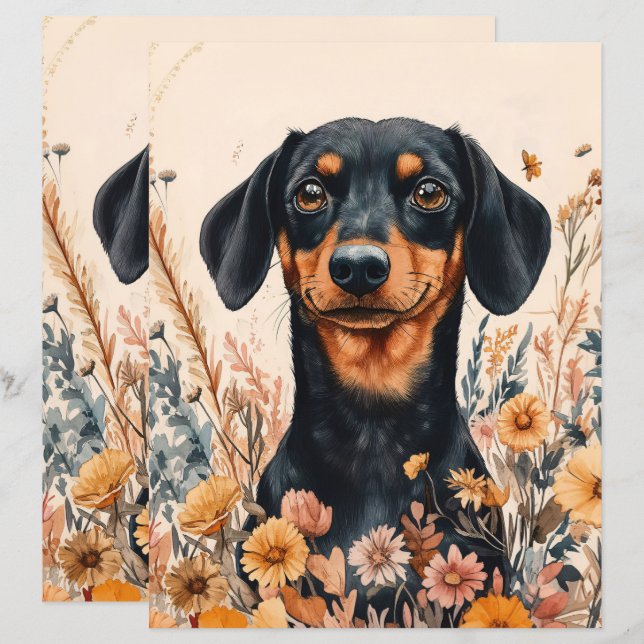 Niedliche Dackel mit Wildblumen (Vorne/Hinten)
