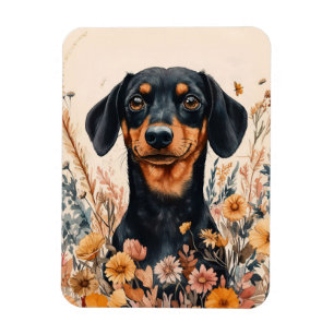 Niedliche Dackel mit Wildblumen flexibel Magnet
