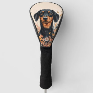 Niedliche Dackel mit Wildblumen Malerei Golf Headcover