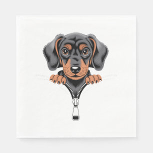 Niedliche Dackel Peeking Out of Zipper Illustratio Serviette