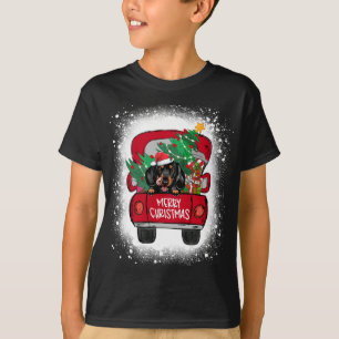 Niedliche Dackel Red Truck Frohe Weihnachten geble T-Shirt