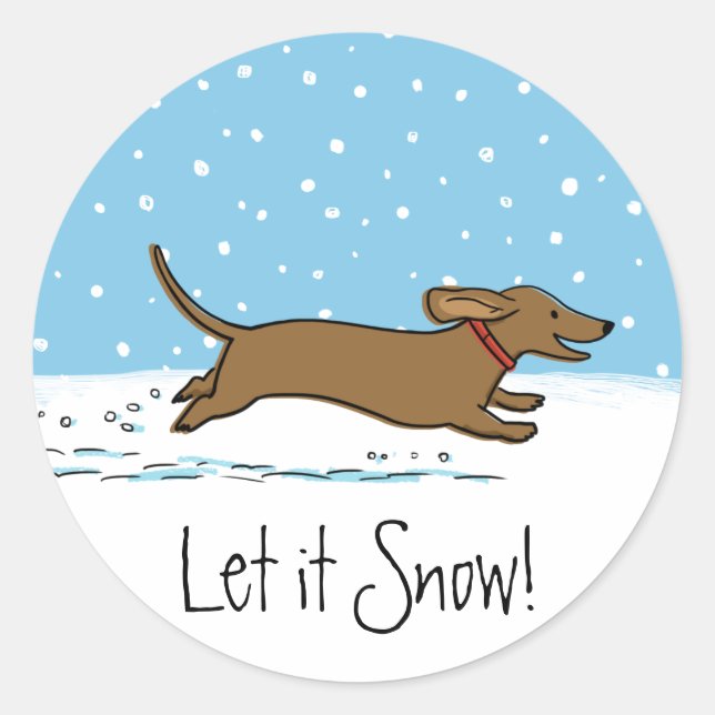 Niedliche Dackel Schnee lassen - Dackel Hunde Urla Runder Aufkleber (Vorderseite)