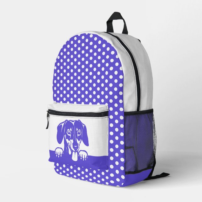 Niedliche Dackel und Polka Dots Bedruckter Rucksack (Rückseitige Ecke Rechts)