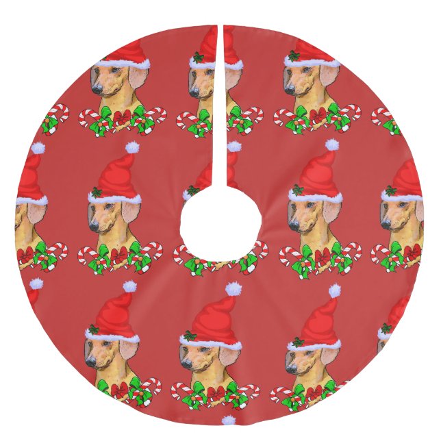 Niedliche Dackel Weihnachten froh Polyester Weihnachtsbaumdecke (Vorderseite)