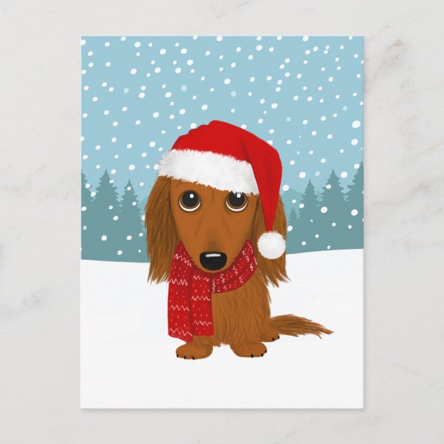 Niedliche Dackel Weihnachtsferien Hunde Urlaub Cus Postkarte (Vorderseite)