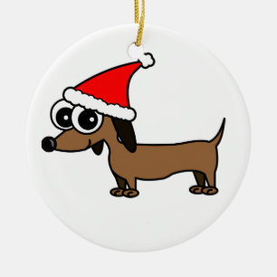 Niedliche Dackel-Weihnachtsmannmütze - Keramikornament