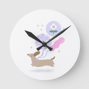 Niedliche Dackel Weiner Dog Lover Party Rosa Runde Wanduhr