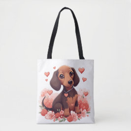 Niedliche Dackel Welpe mit Herz Tasche