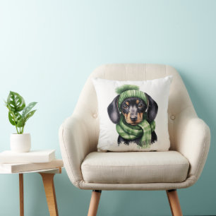 Niedliche Dackel Welpe mit Hut und Scarf: Kissen