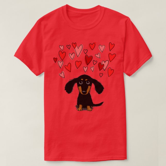Niedliche Dackel Welpen Hund mit Valentinherzen  T-Shirt (Design vorne)