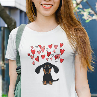 Niedliche Dackel Welpen Hund mit Valentinherzen T-Shirt
