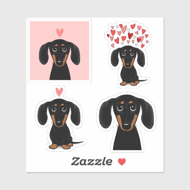 Niedliche Dackel Welpen Hunde Valentinkleber Aufkleber (Blatt)