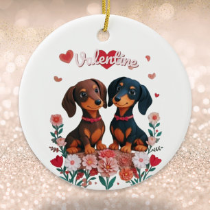 Niedliche Dackeln Liebe Herz Personalisiert Valent Keramik Ornament