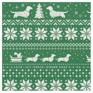 Niedliche Dackeln Weihnachtsfeiertag Muster Grün Stoff
